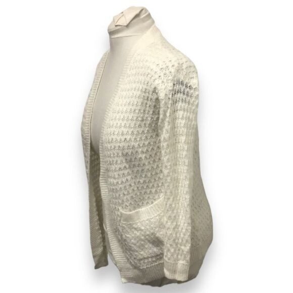 Forever 21 Women’s Open Front Loose Knit Sweater Cardigan, White, size S - Picture 2 of 5